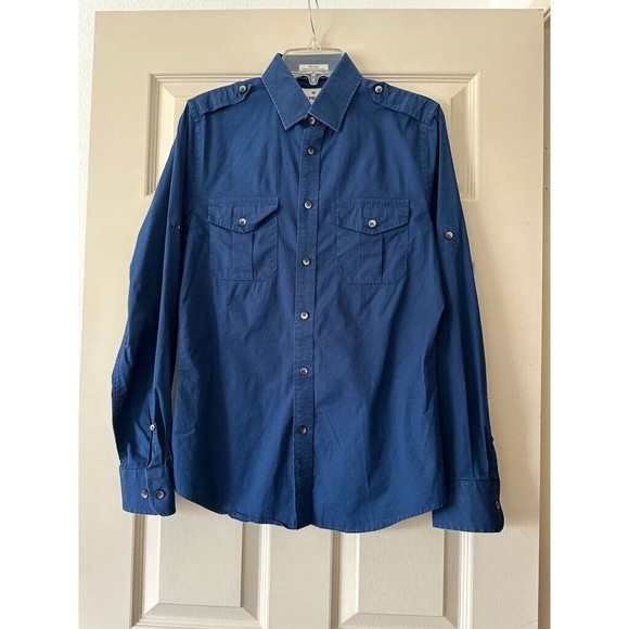 Express Fitted Stretch Cotton Shirt Mens S Small Roll Tab Sleeve Gray Blue LOT - Picture 12 of 16